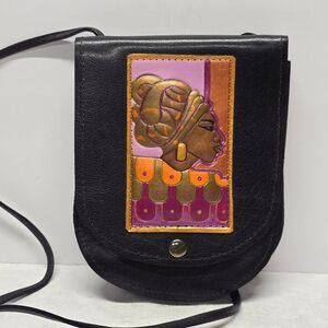 MARVIN SIN TEXTURED GENUINE LEATHER CROSSBODY BAG UNIQUE WEARABLE AFRO ART VTG